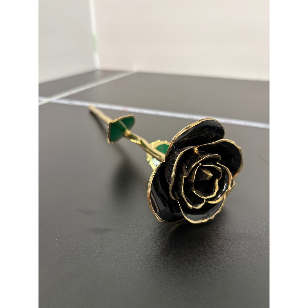 Zichao Unisex 24k Gold Dipped Rose 11" Black Lacquer Trimmed Decorative Flower